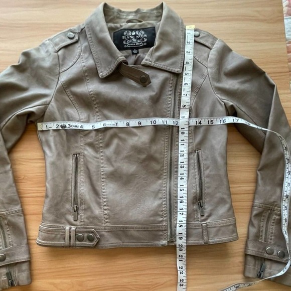 Blanc Noir Faux Leather Tan Brown Moto Jacket Asymmetric Front Zip Small - Picture 2 of 12
